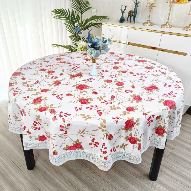 Outdoor Furniture Year Round - Taplak Meja Bulat Motif Bunga PVC