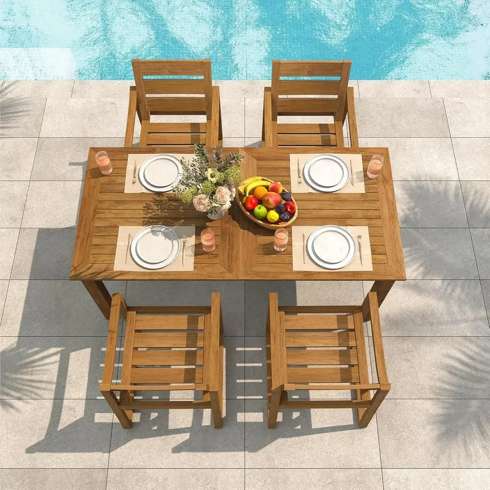 Set Meja Makan Luar Ruangan 5- - Outdoor Furniture Oil Teak ulasan dan harga